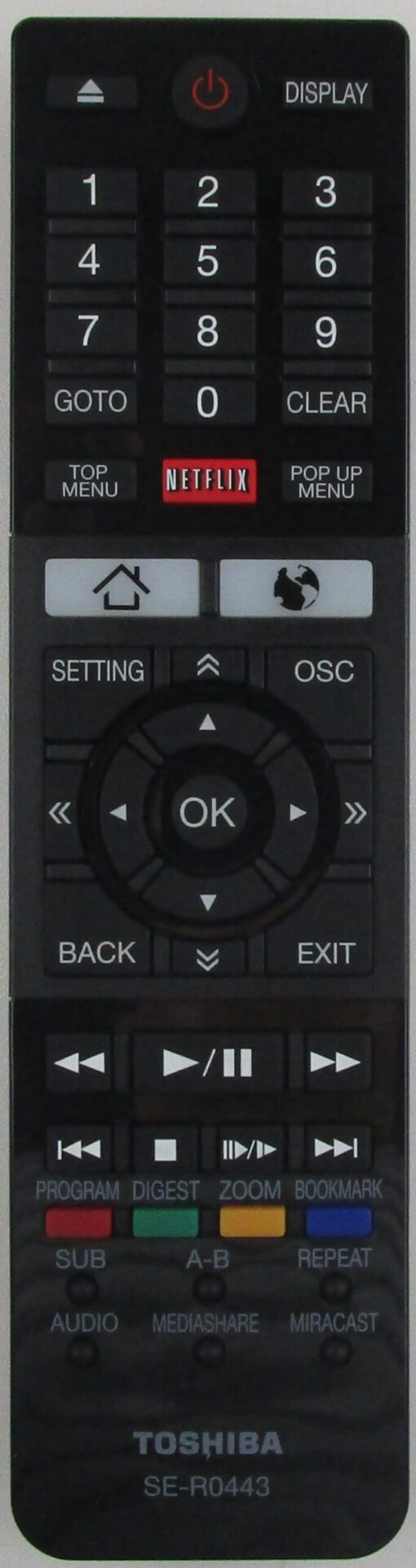 Toshiba SE-R0443 Blu-Ray Player Remote Control -NEW