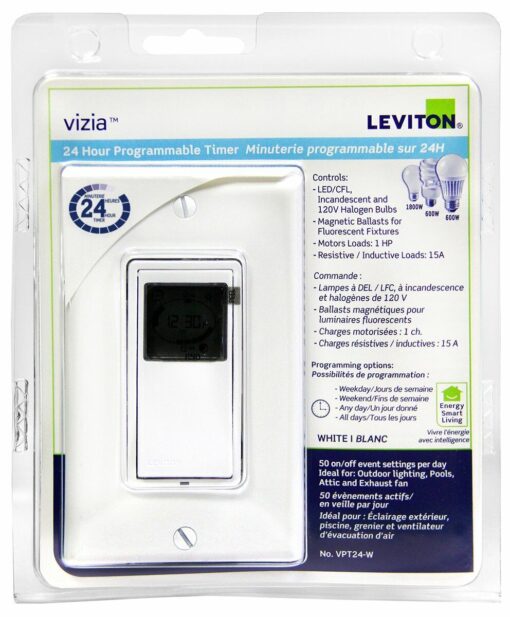 Leviton VPT24-W Vizia 24 Hour Programmable Timer Light - New