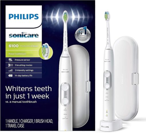 Philips Sonicare ProtectiveClean 6100 Whitening Rechargeable Electric Toothbrush & Travel Case, HX6877/21, White, , | TV Parts Canada